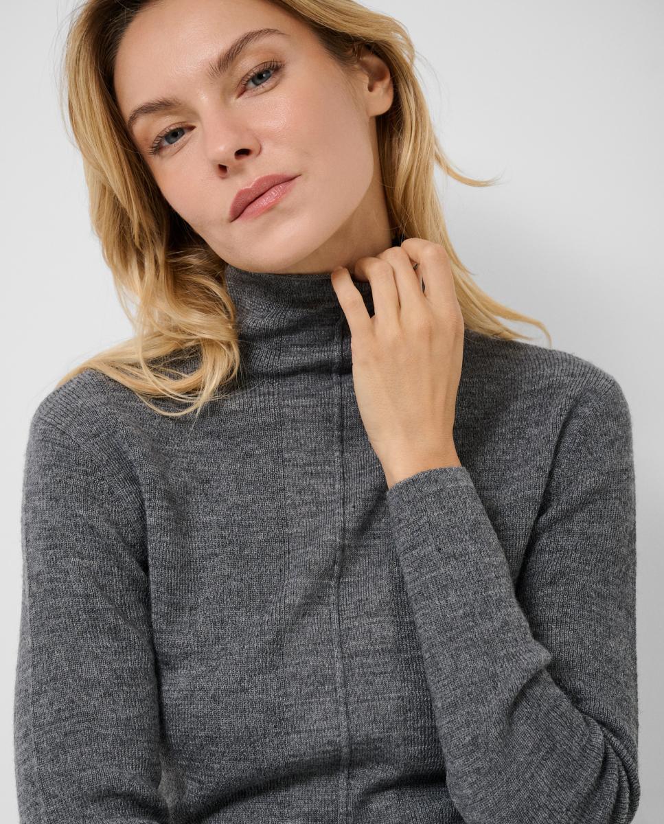 Jersey de mujer cuello chimenea entallado punto fino - Roberto Verino - Gris oscuro Gris oscuro-2