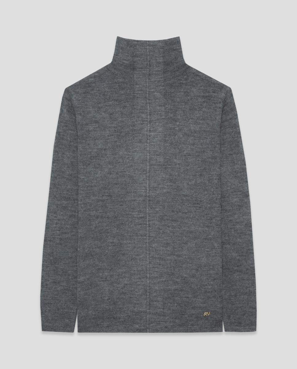 Jersey de mujer cuello chimenea entallado punto fino - Roberto Verino - Gris oscuro Gris oscuro-4