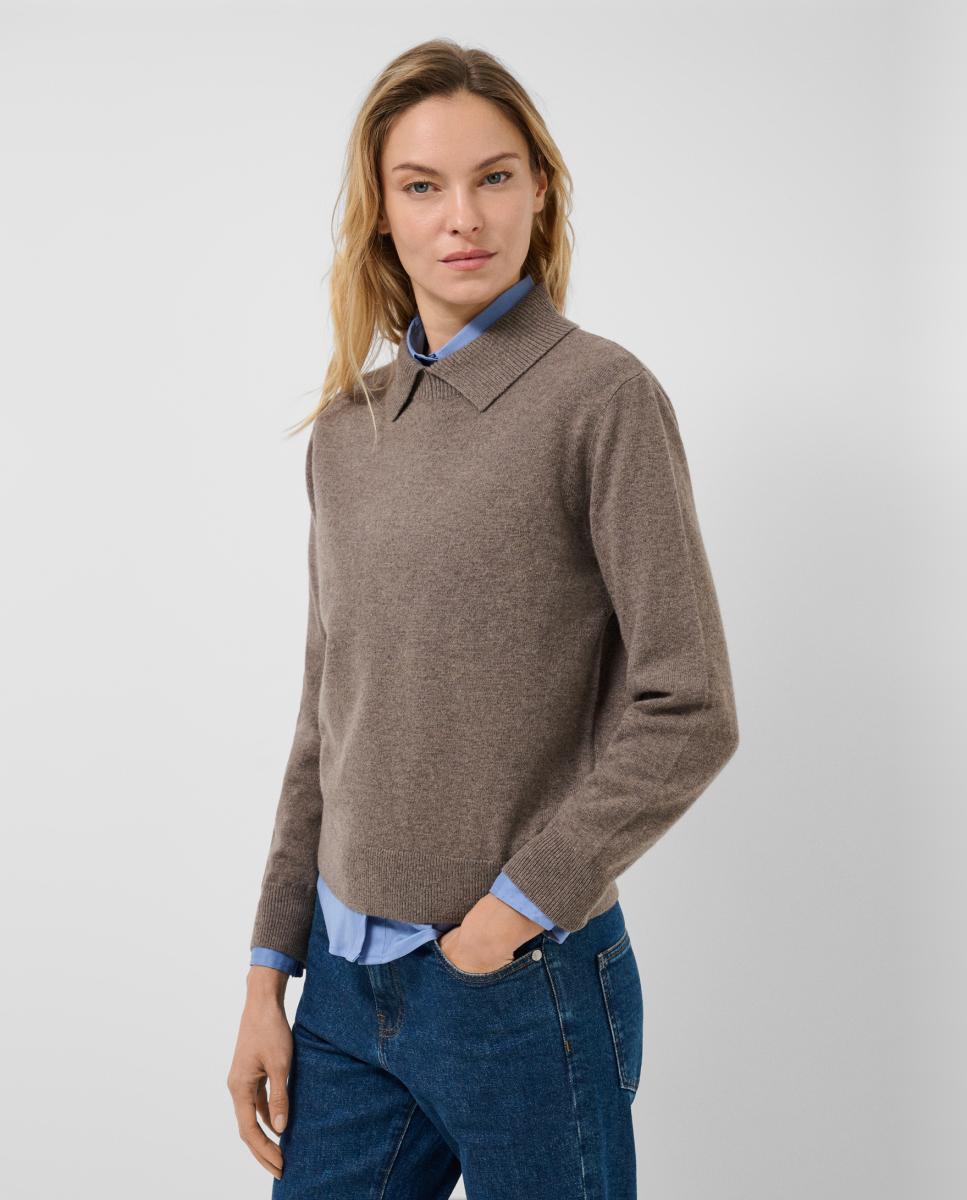 Jersey de mujer estilo polo punto fino - Roberto Verino - Marrón claro Marrón claro-1