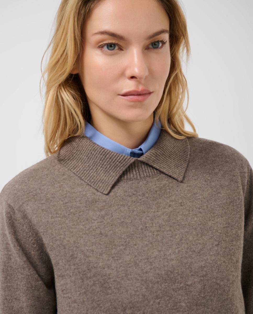 Jersey de mujer estilo polo punto fino - Roberto Verino - Marrón claro Marrón claro-2