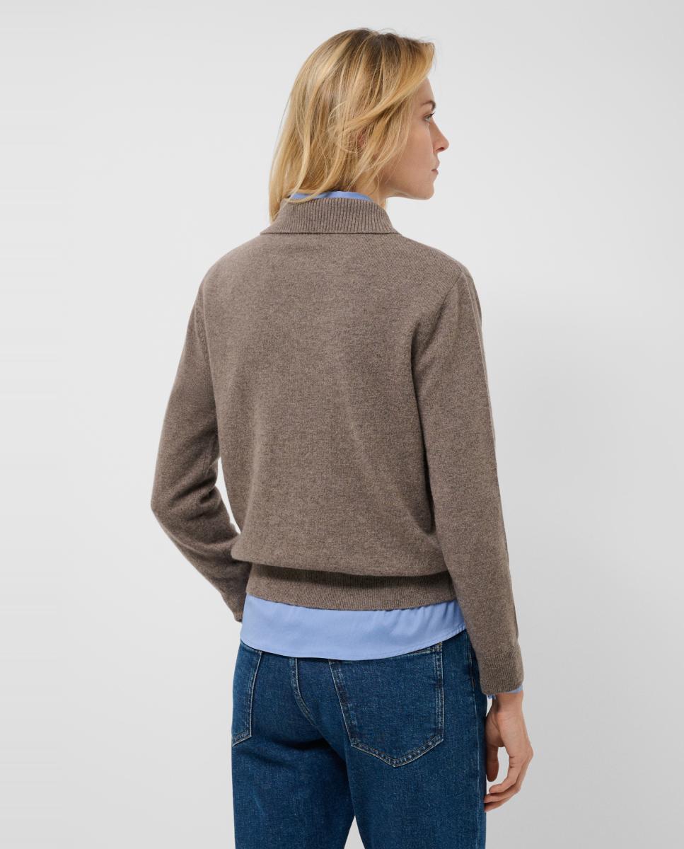 Jersey de mujer estilo polo punto fino - Roberto Verino - Marrón claro Marrón claro-3