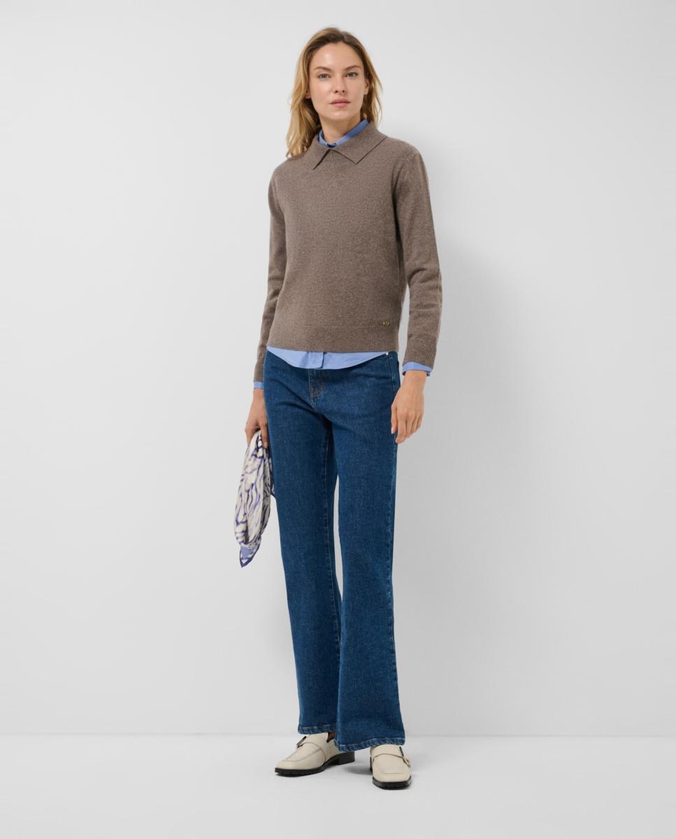 Jersey de mujer estilo polo punto fino - Roberto Verino - Marrón claro Marrón claro-6