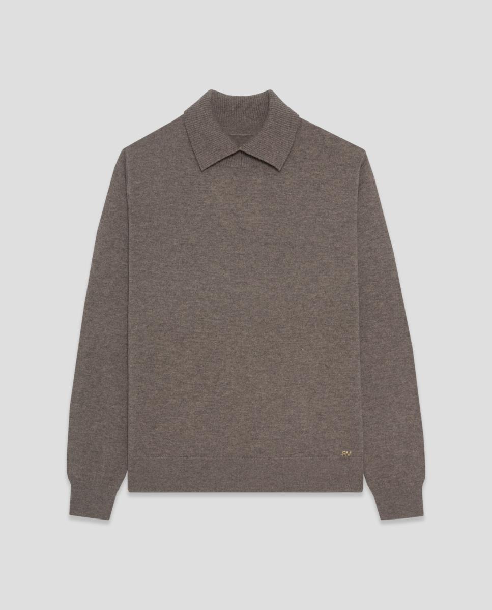 Jersey de mujer estilo polo punto fino - Roberto Verino - Marrón claro Marrón claro-4
