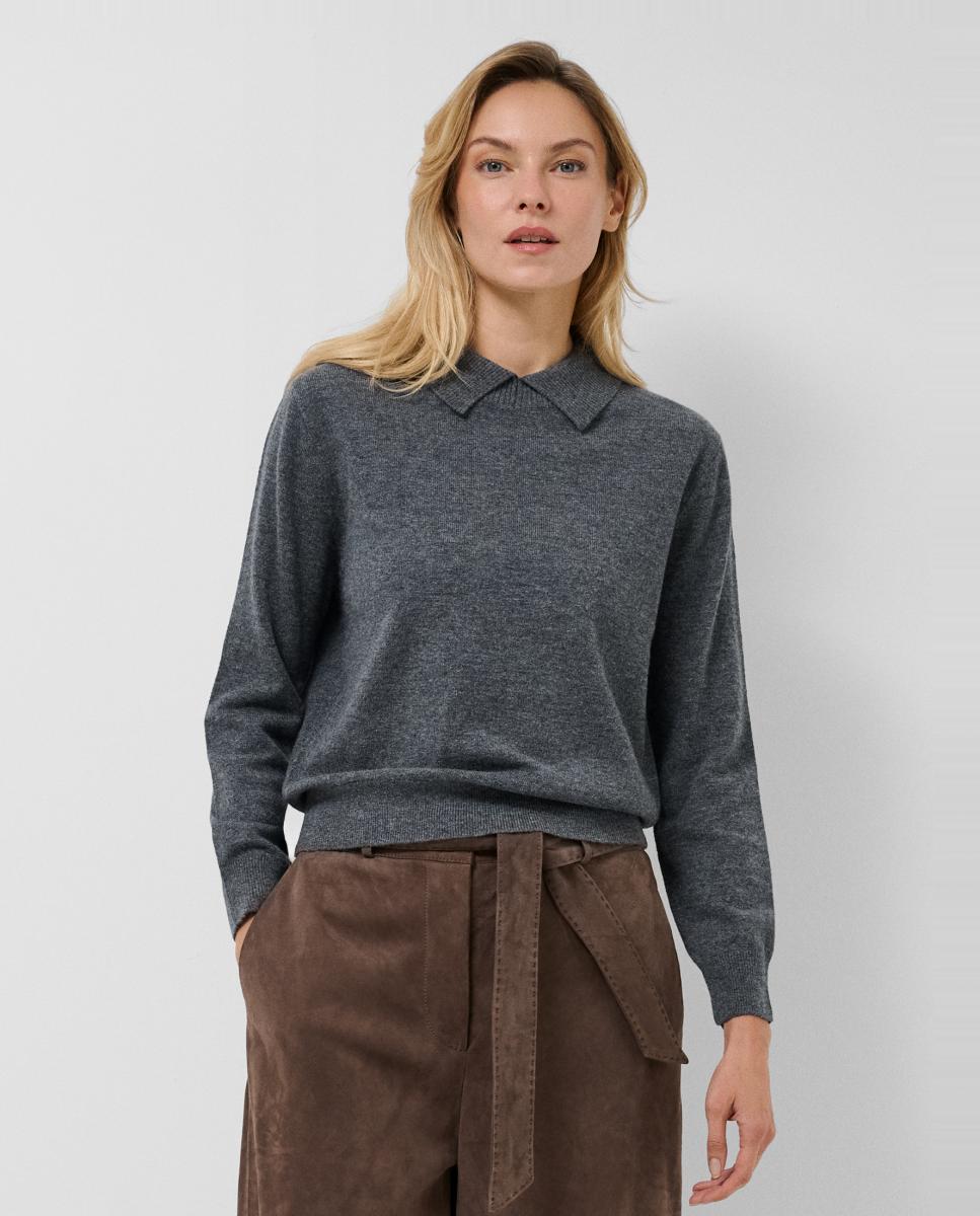 Jersey de mujer estilo polo punto fino - Roberto Verino - Gris oscuro Gris oscuro-1
