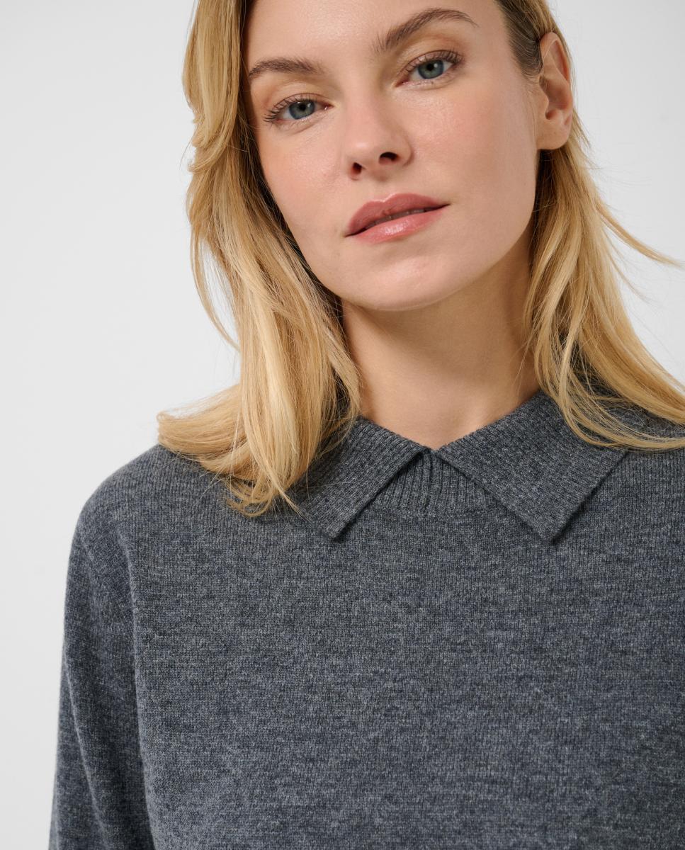 Jersey de mujer estilo polo punto fino - Roberto Verino - Gris oscuro Gris oscuro-2