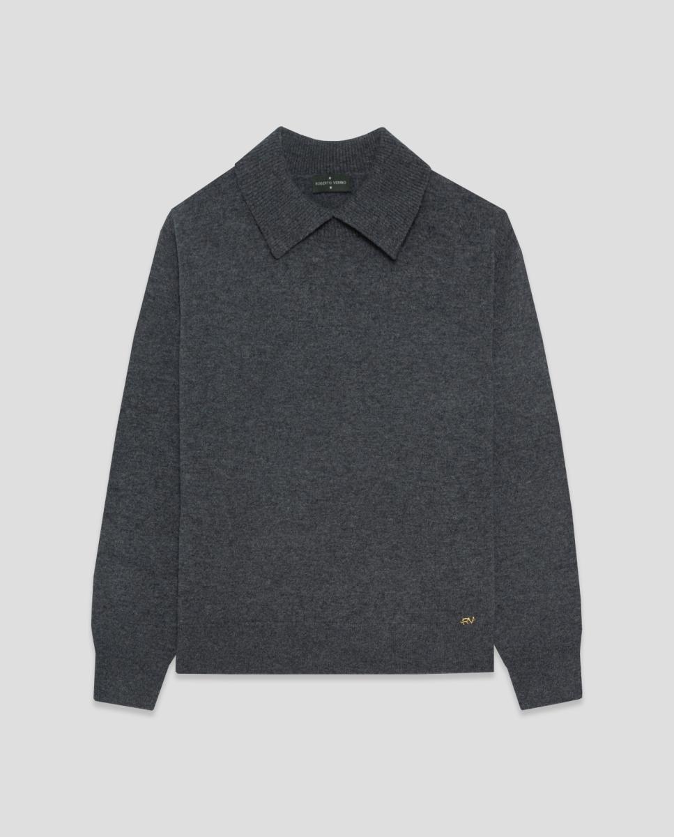 Jersey de mujer estilo polo punto fino - Roberto Verino - Gris oscuro Gris oscuro-4