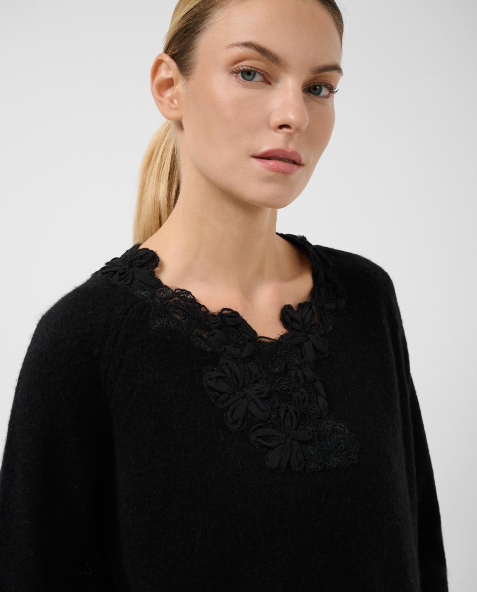 Jersey punto con bordado floral en escote - Roberto Verino - Negro Negro-2