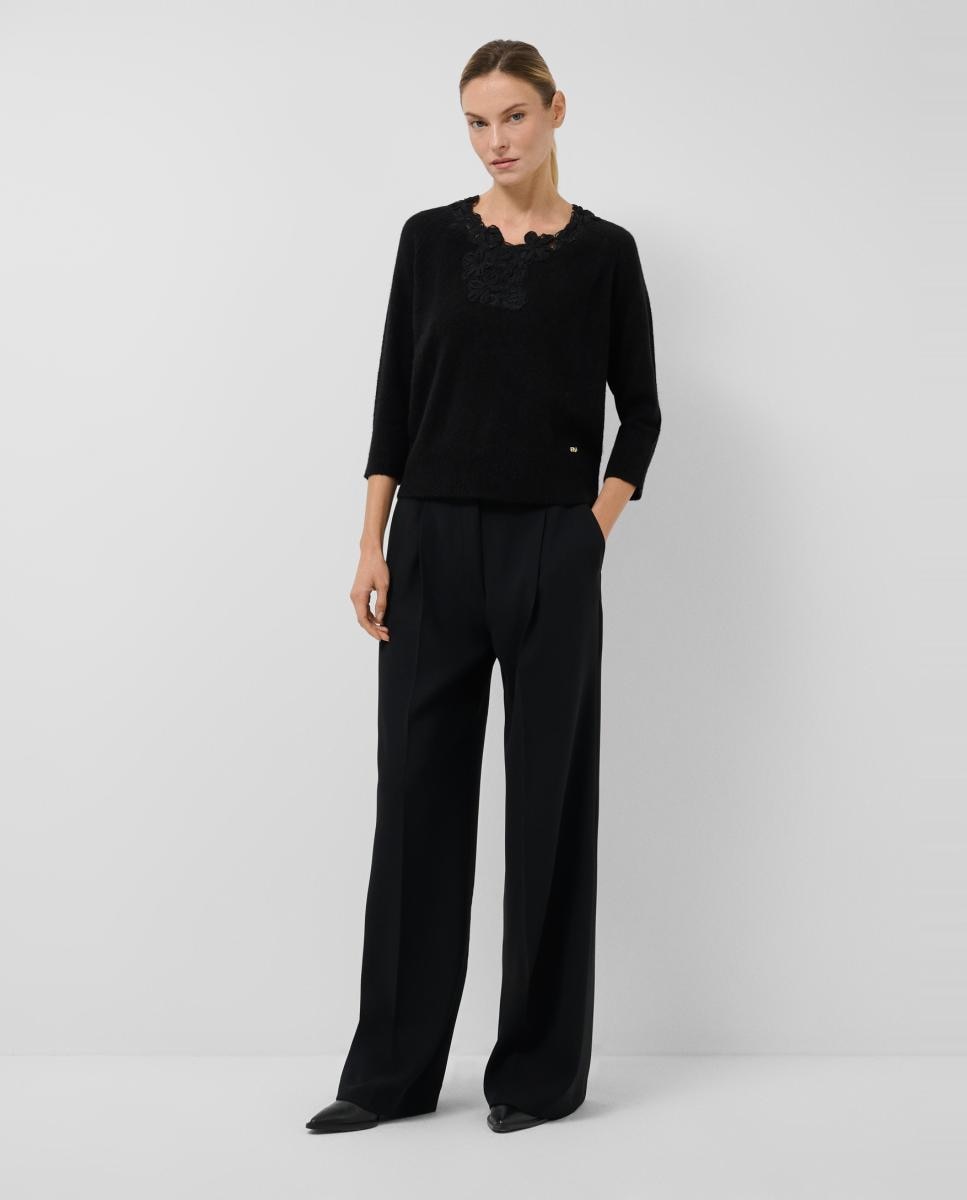 Jersey punto con bordado floral en escote - Roberto Verino - Negro Negro-6