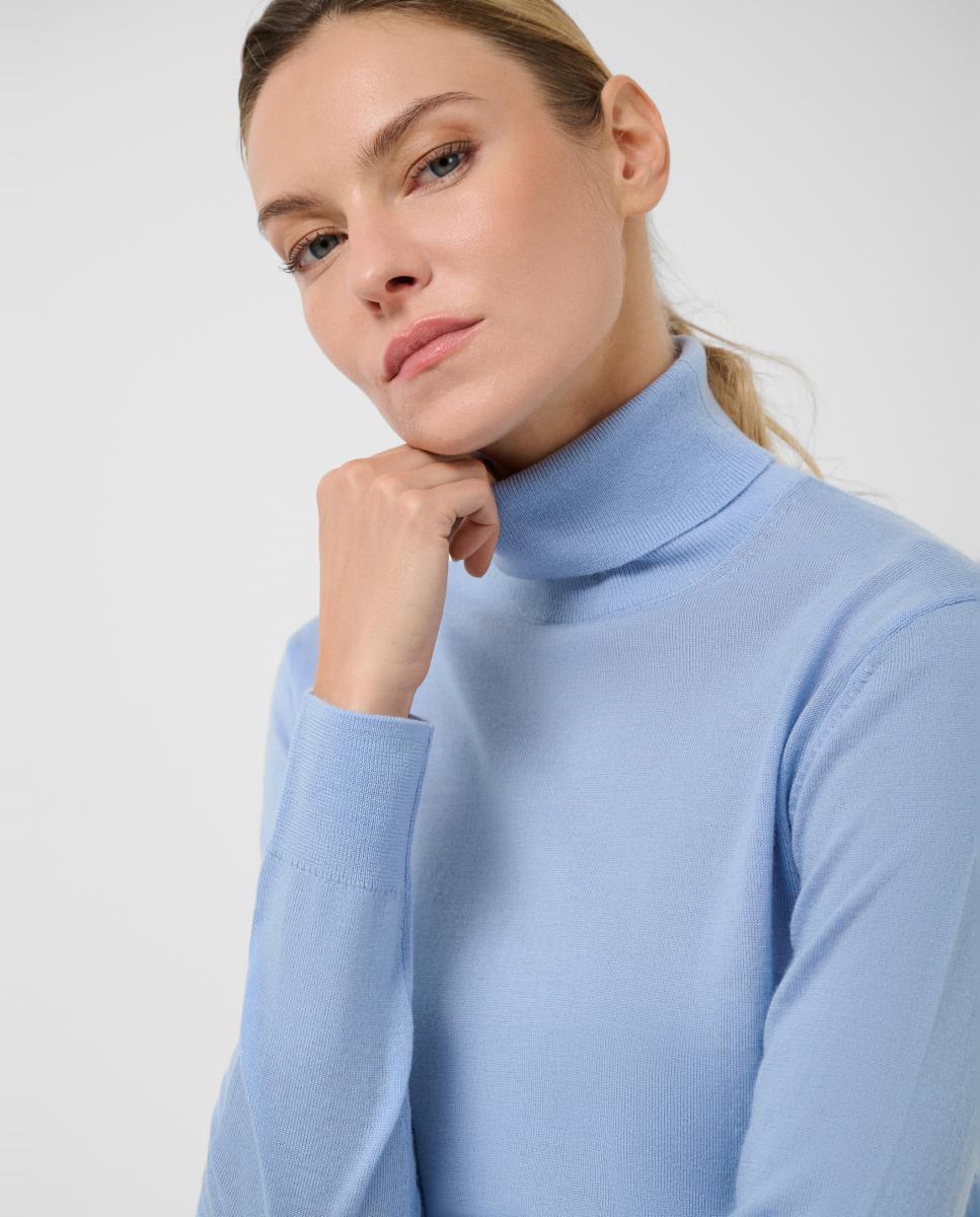 Camisola de Malha Fina de Lã com Gola Cisne Azul-2