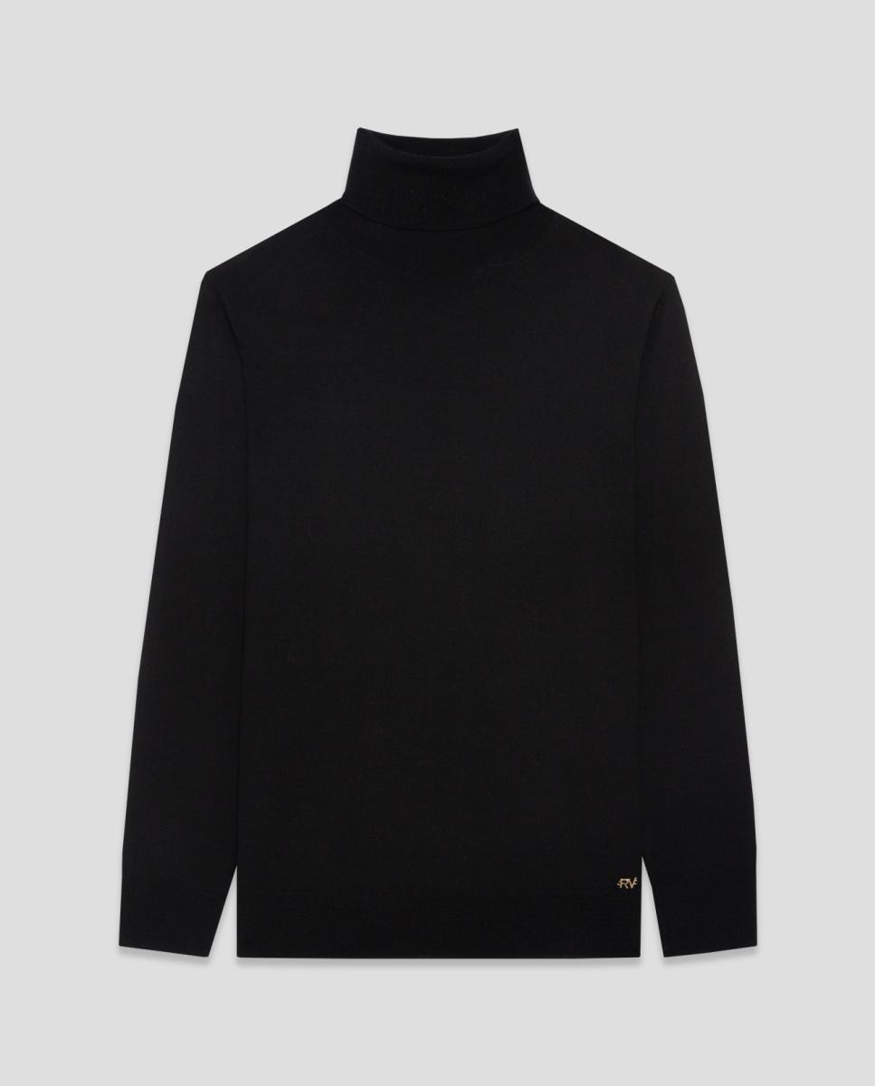 Jersey de mujer cuello cisne en punto fino de lana - Roberto Verino - Negro Negro-4