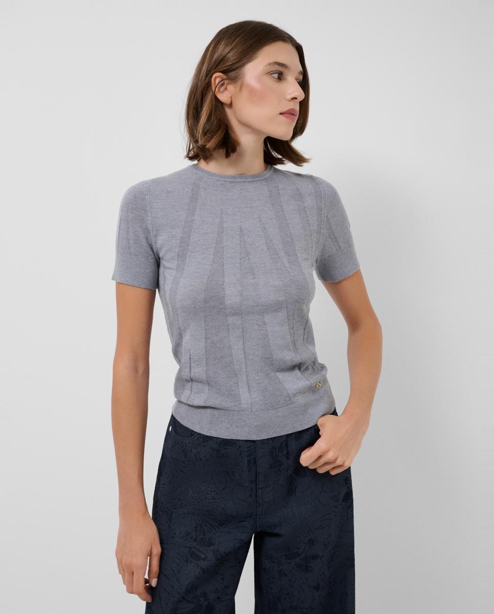 Camisola de Malha Fina com Manga Curta Prata-1