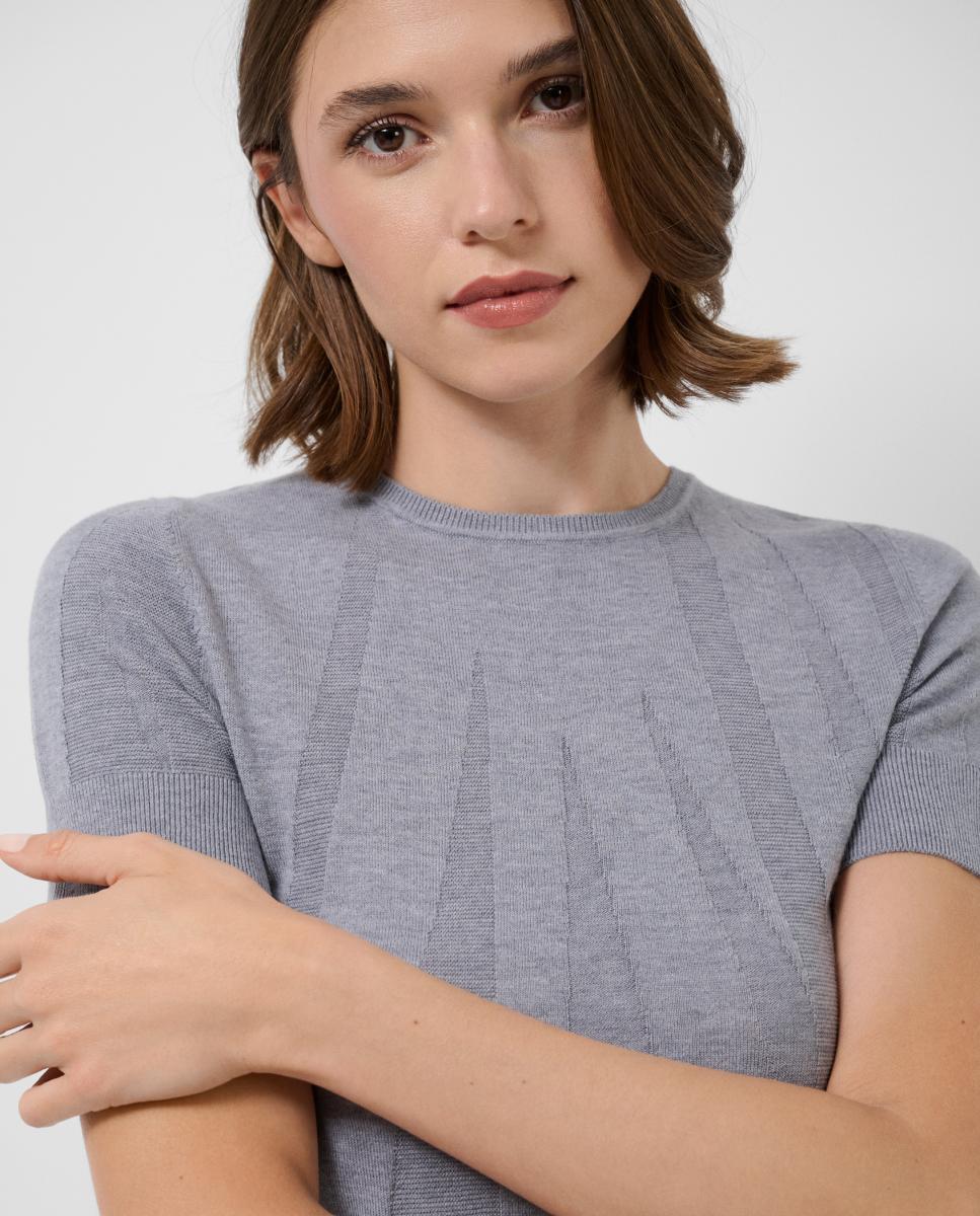 Camisola de Malha Fina com Manga Curta Prata-2