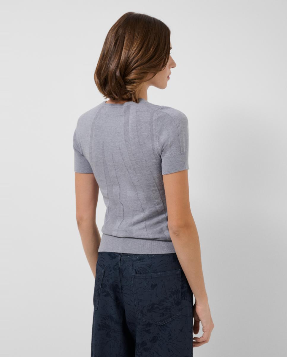 Camisola de Malha Fina com Manga Curta Prata-3