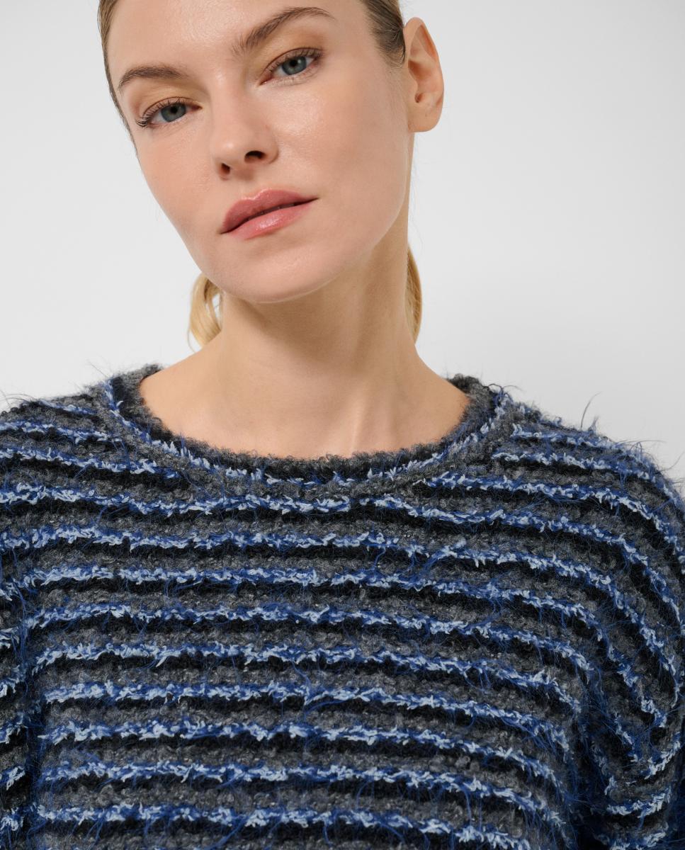 Camisola de Malha com Decote Redondo Azul-2