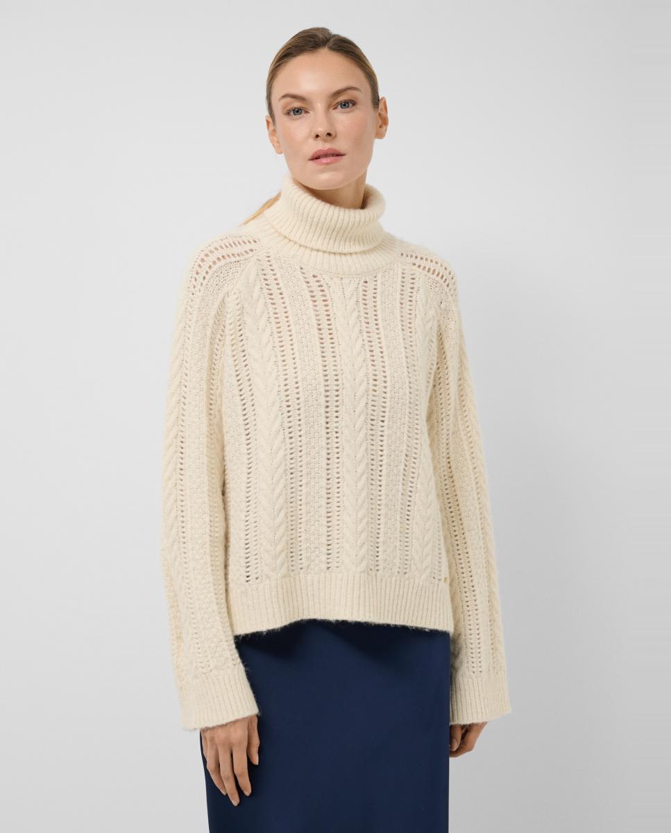 Imagen 1 de Jersey de mujer oversize cuello vuelto punto grueso Crudo