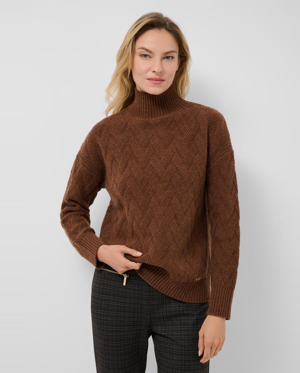 Jersey de mujer lana corte amplio cuello subido - Roberto Verino - Marrón claro Marrón claro-1