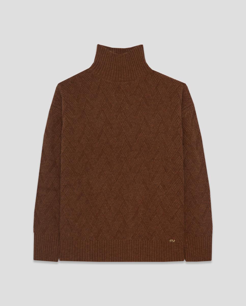 Jersey de mujer lana corte amplio cuello subido - Roberto Verino - Marrón claro Marrón claro-4