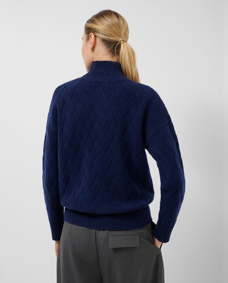 Camisola de Malha de Lã com Corte Largo e Gola Subida Azul-3