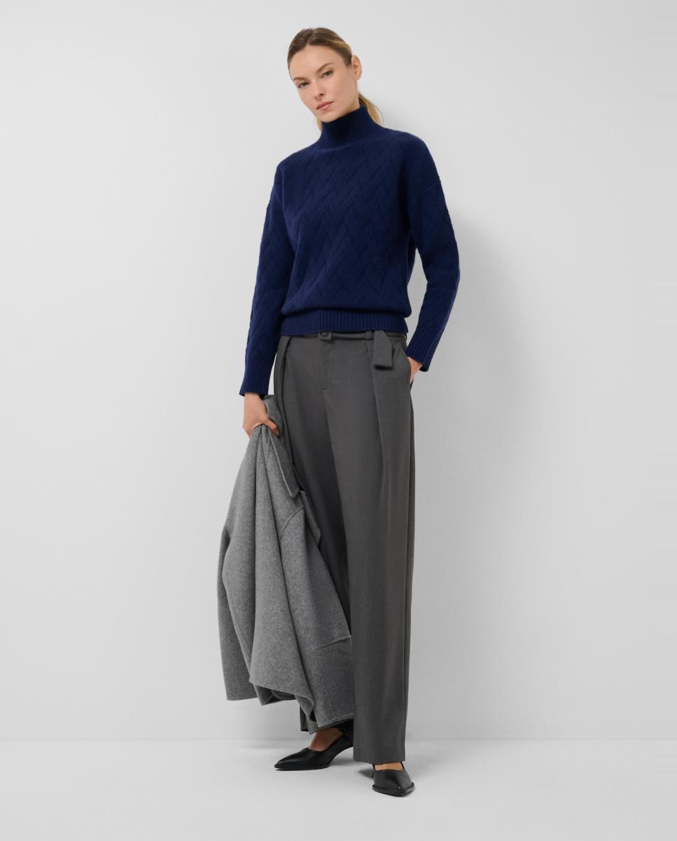 Camisola de Malha de Lã com Corte Largo e Gola Subida Azul-6