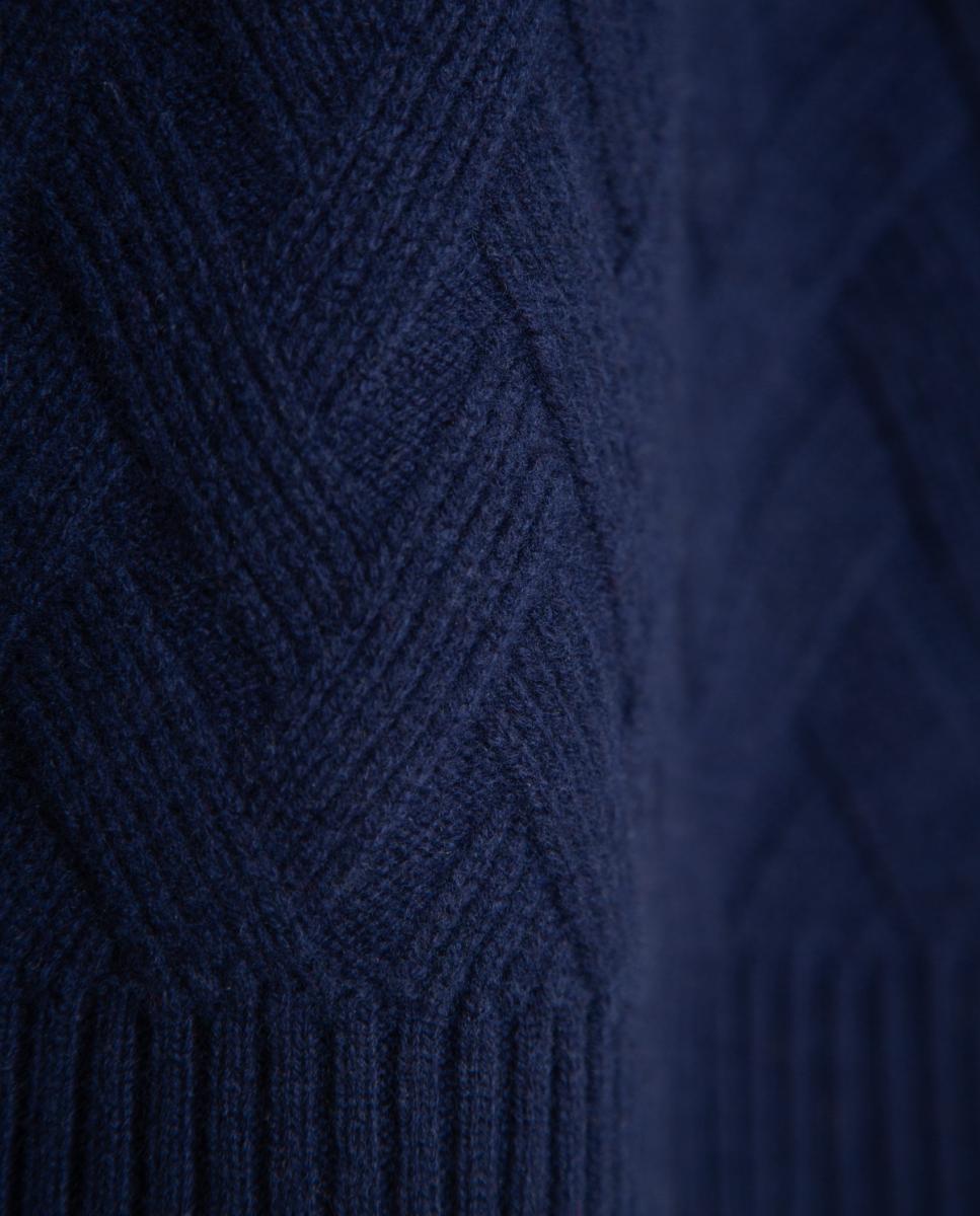 Camisola de Malha de Lã com Corte Largo e Gola Subida Azul-5