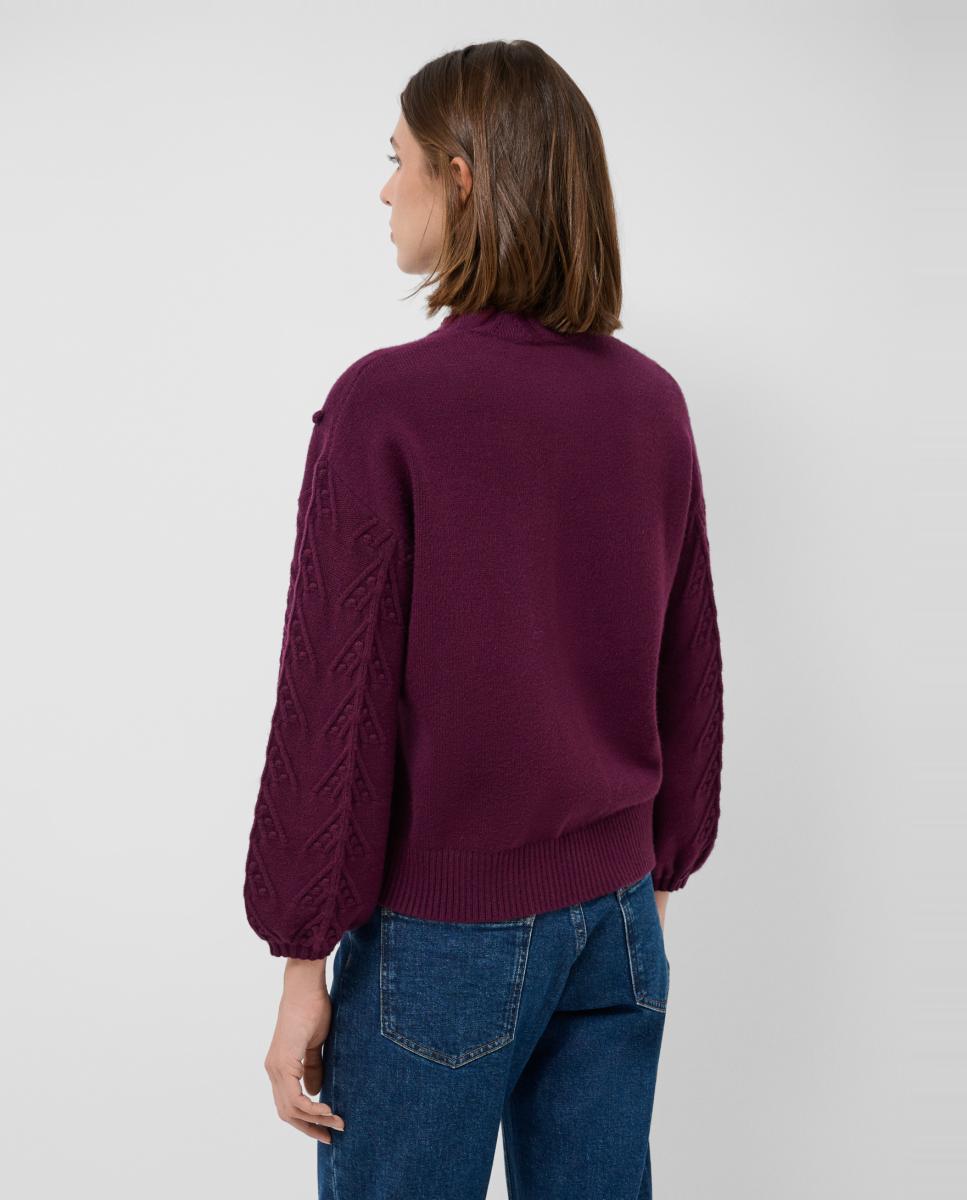 Camisola de Malha de Manga 3/4 com Fantasia de Crochet Roxo-3