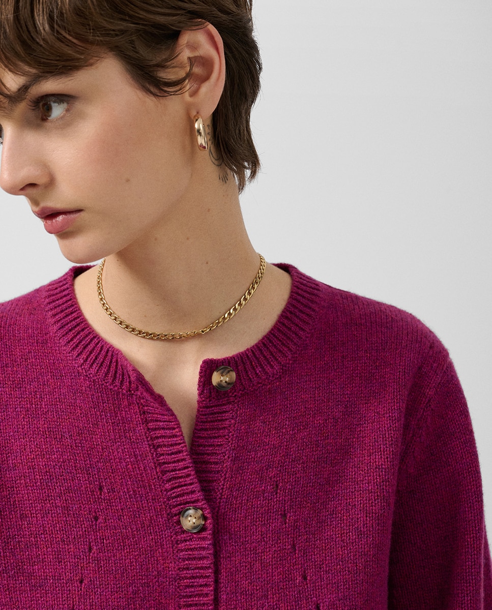 Casaco de Lã com Desenhos Rendilhados Fúcsia-3