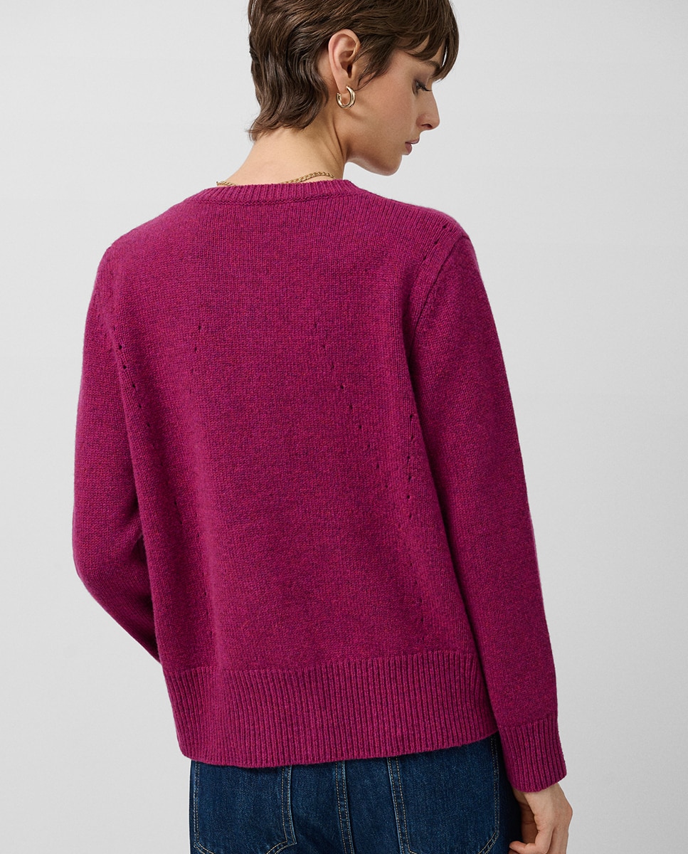 Casaco de Lã com Desenhos Rendilhados Fúcsia-4