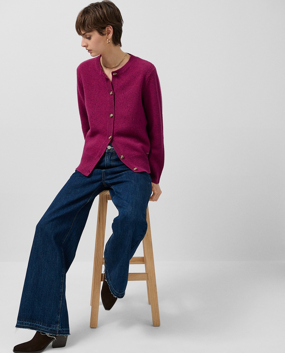 Casaco de Lã com Desenhos Rendilhados Fúcsia-6