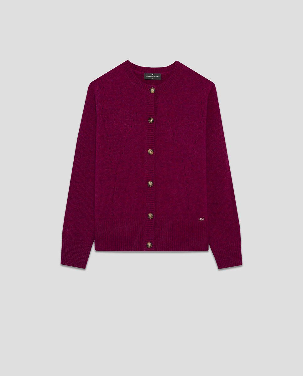 Casaco de Lã com Desenhos Rendilhados Fúcsia-7