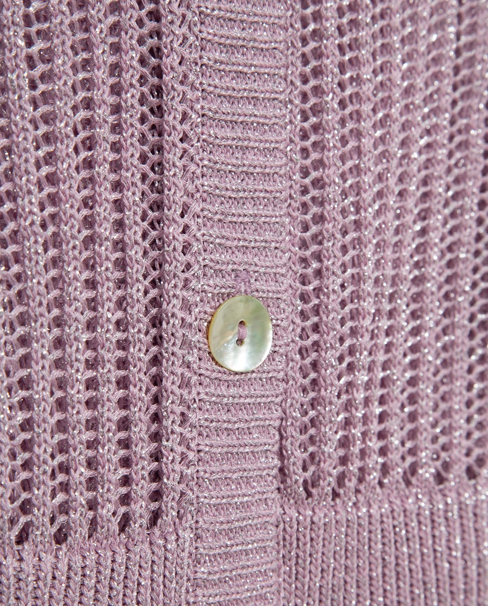 Cardigan de Malha Rendilhada com Fio Metalizado Rosa-claro-4