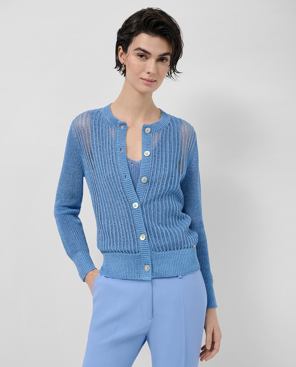 Imagem 0 de Cardigan de Malha Rendilhada com Fio Metalizado