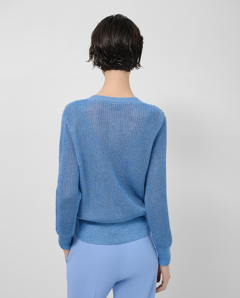 Cardigan de Malha Rendilhada com Fio Metalizado Azul-claro-3