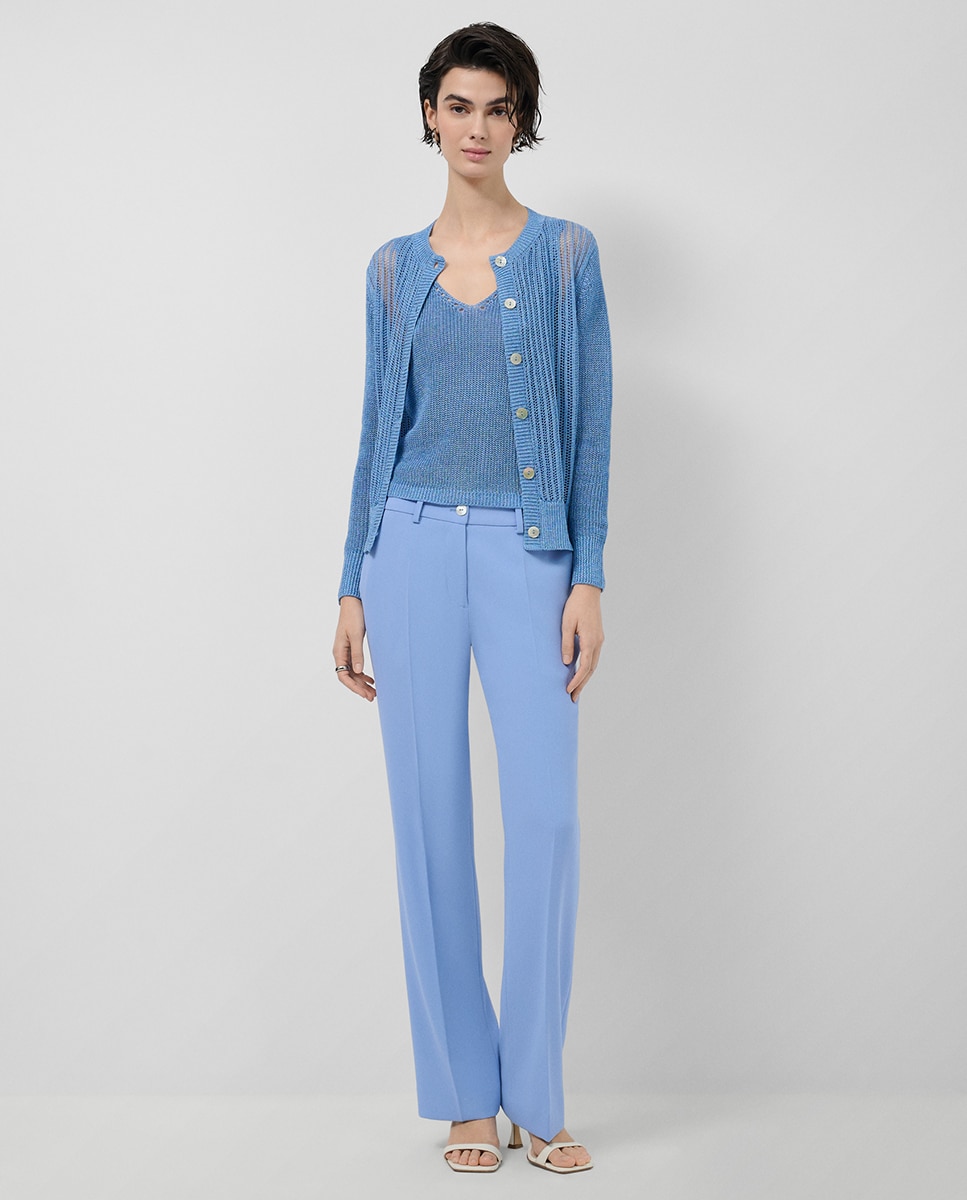 Cardigan de Malha Rendilhada com Fio Metalizado Azul-claro-6