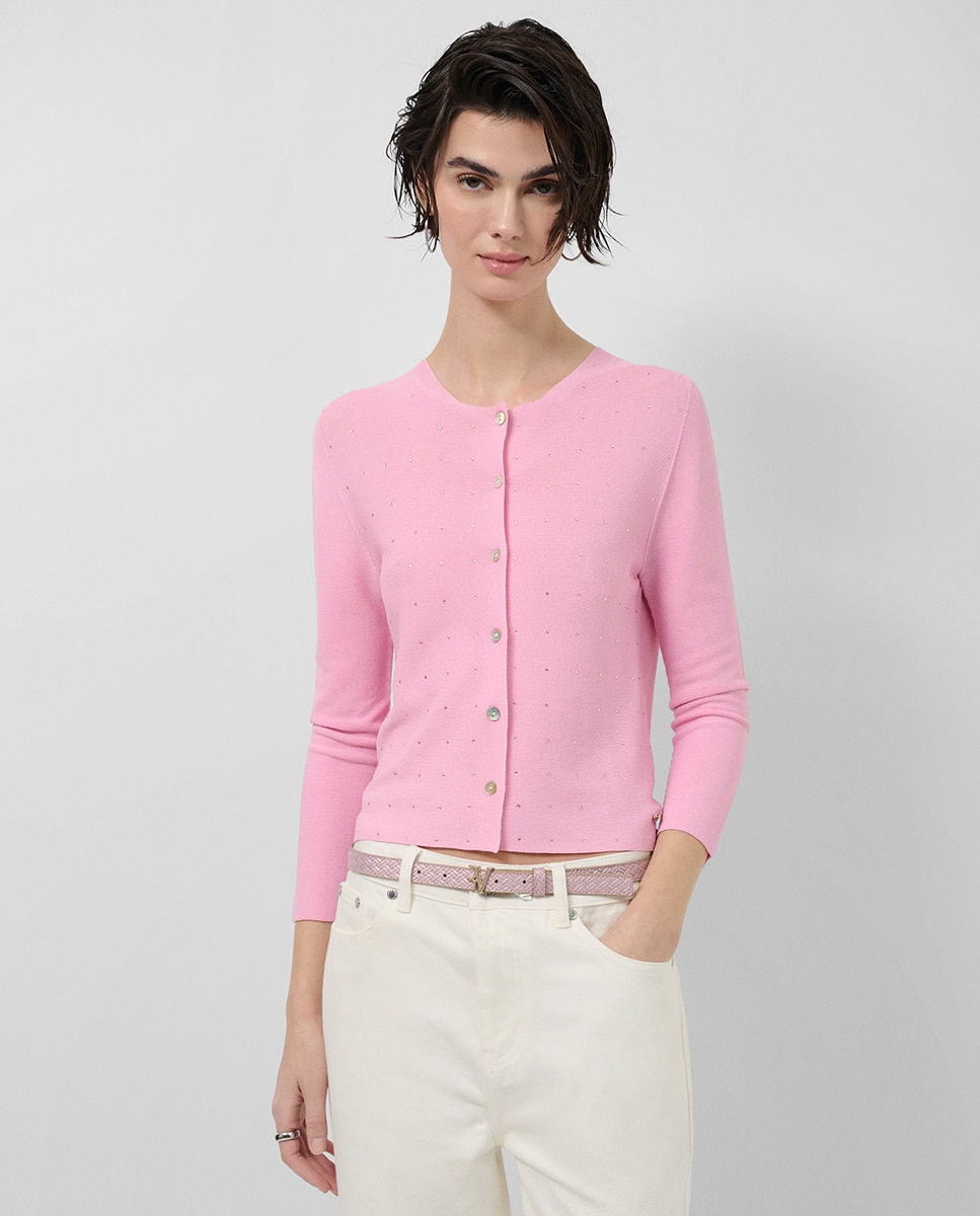 Casaco Curto de Malha com Apliques Rosa-claro-1