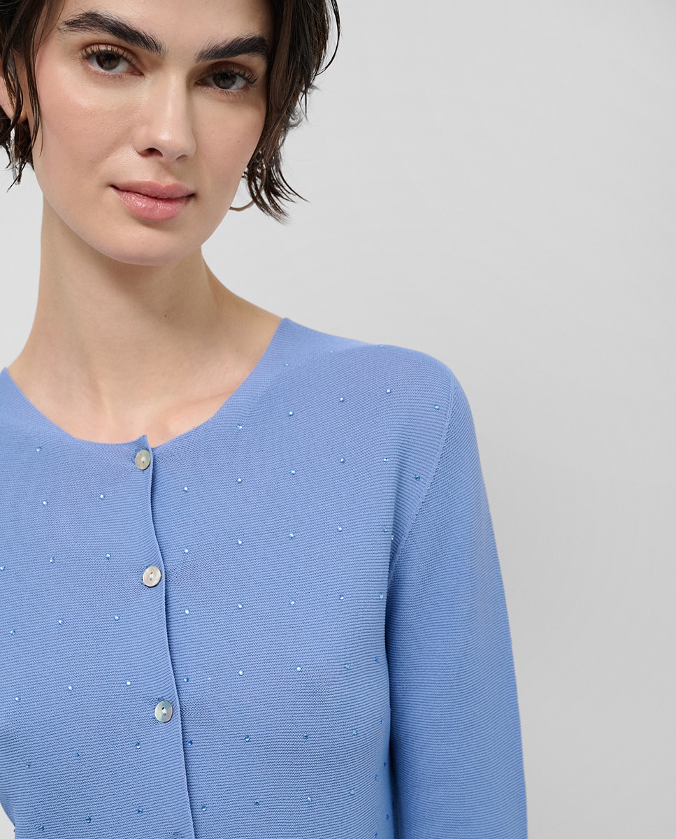 Casaco Curto de Malha com Apliques Azul-2