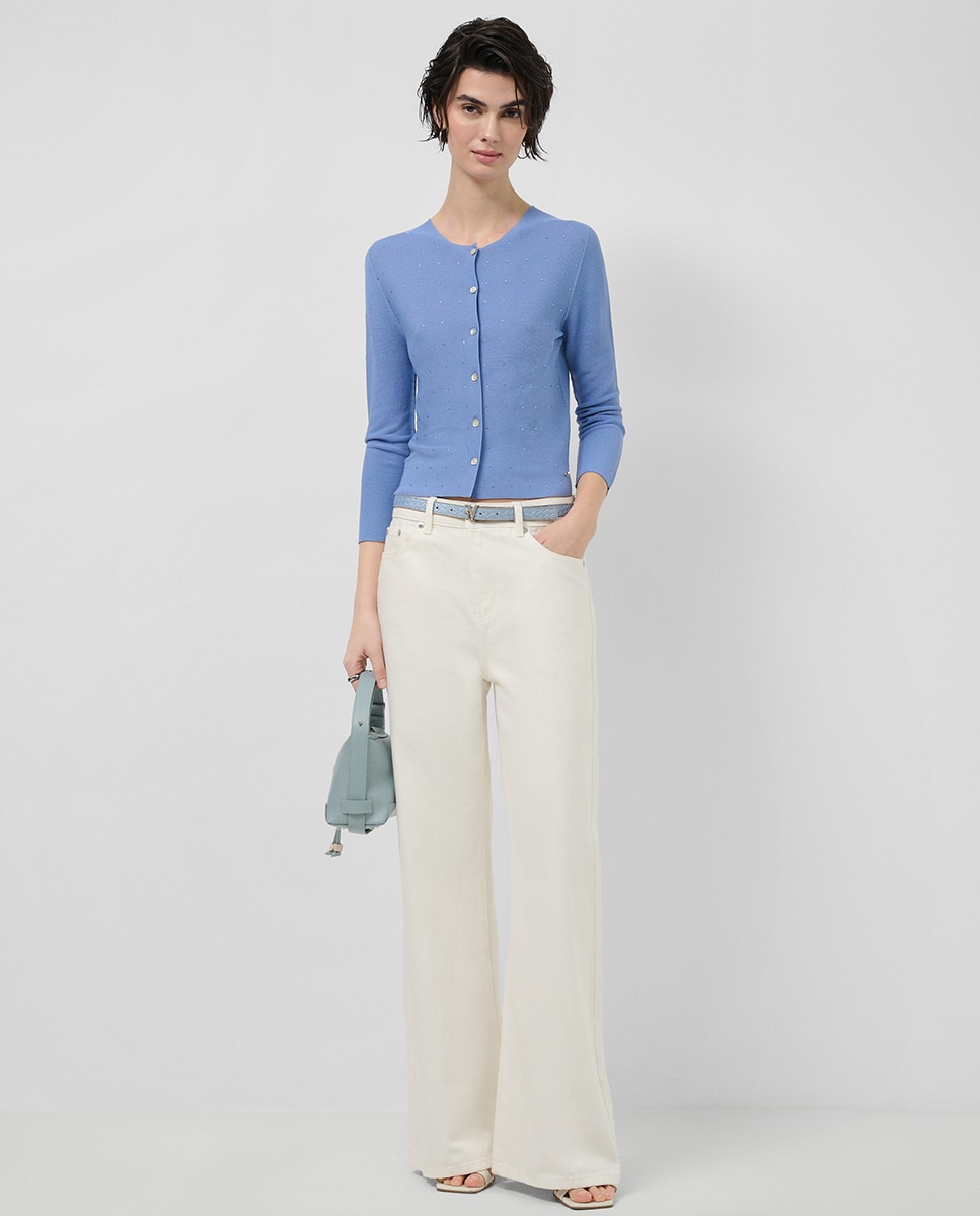 Casaco Curto de Malha com Apliques Azul-6