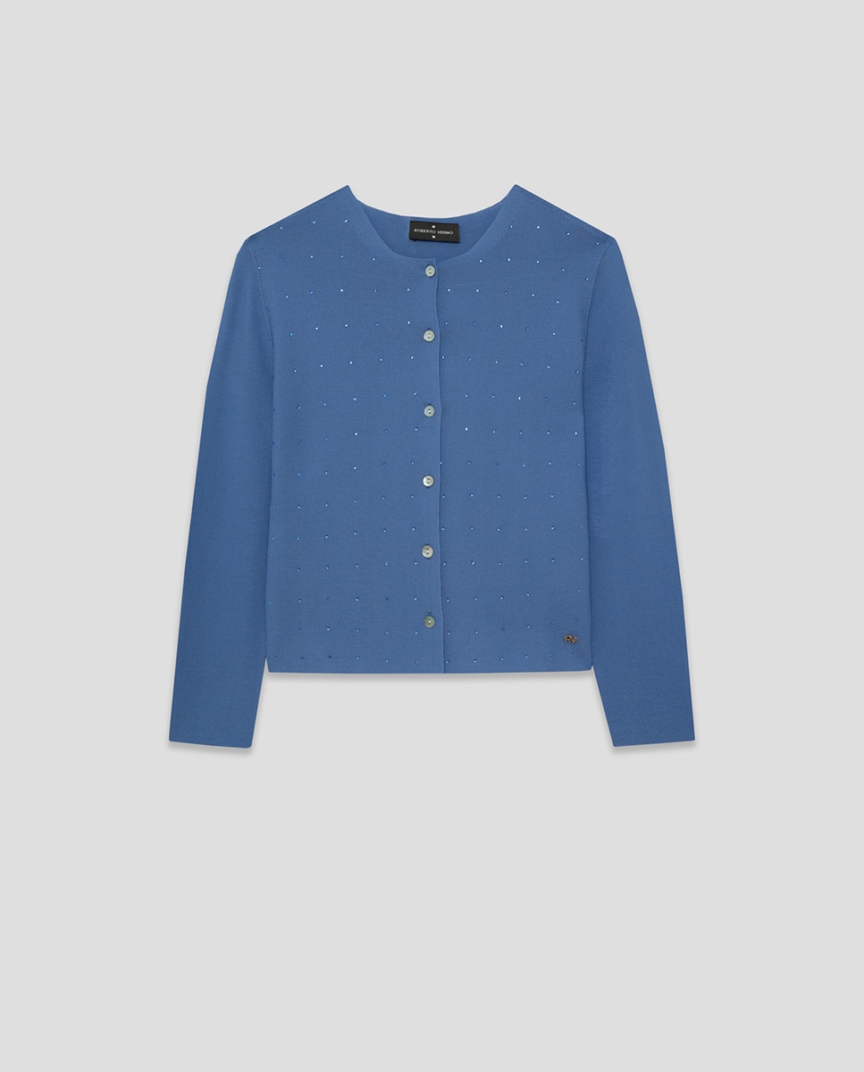 Casaco Curto de Malha com Apliques Azul-5