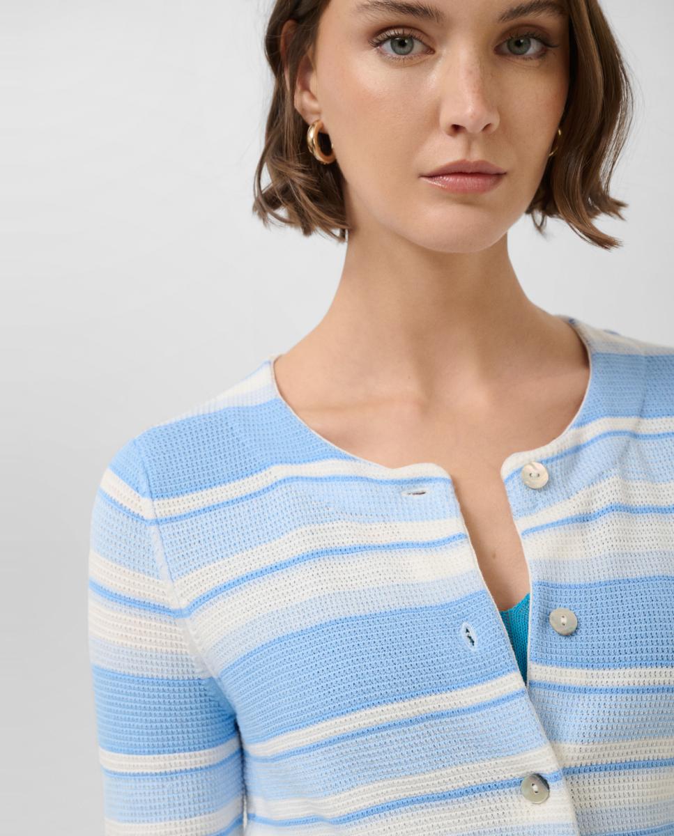 Cardigan de Malha às Riscas Horizontais Azul-índigo-2