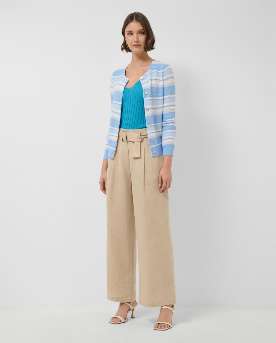 Cardigan de Malha às Riscas Horizontais Azul-índigo-6