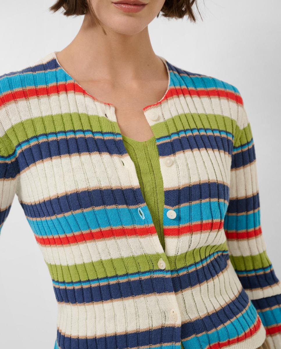 Cardigan de Malha às Riscas Horizontais Azul-índigo-2