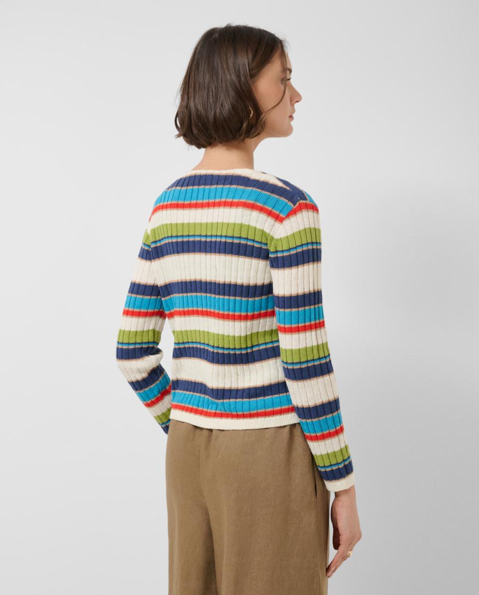 Cardigan de Malha às Riscas Horizontais Azul-índigo-3