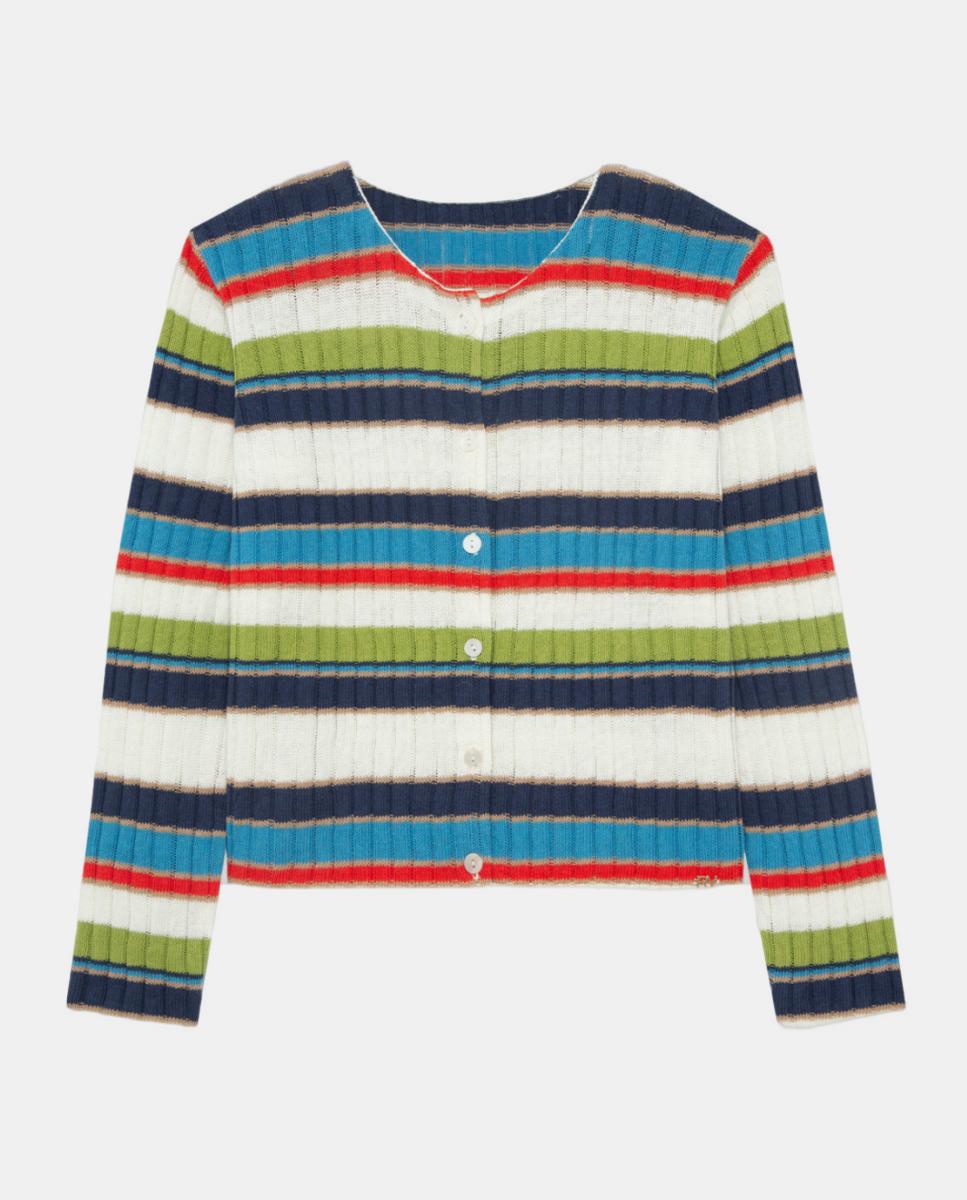 Cardigan de Malha às Riscas Horizontais Azul-índigo-4