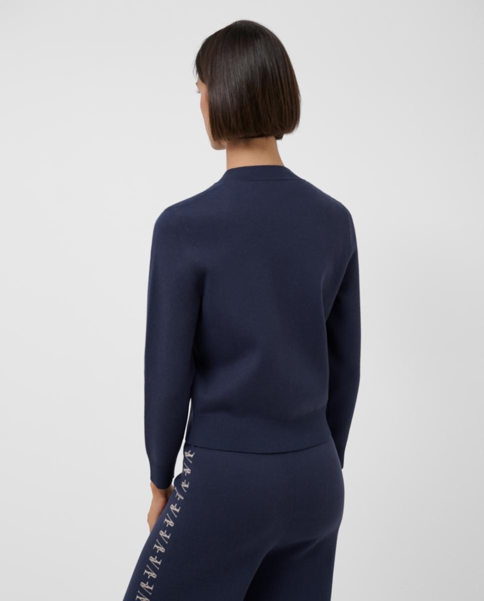 Casaco de Malha Jacquard com Fecho de Correr e Desenho Floral Azul-marinho-3