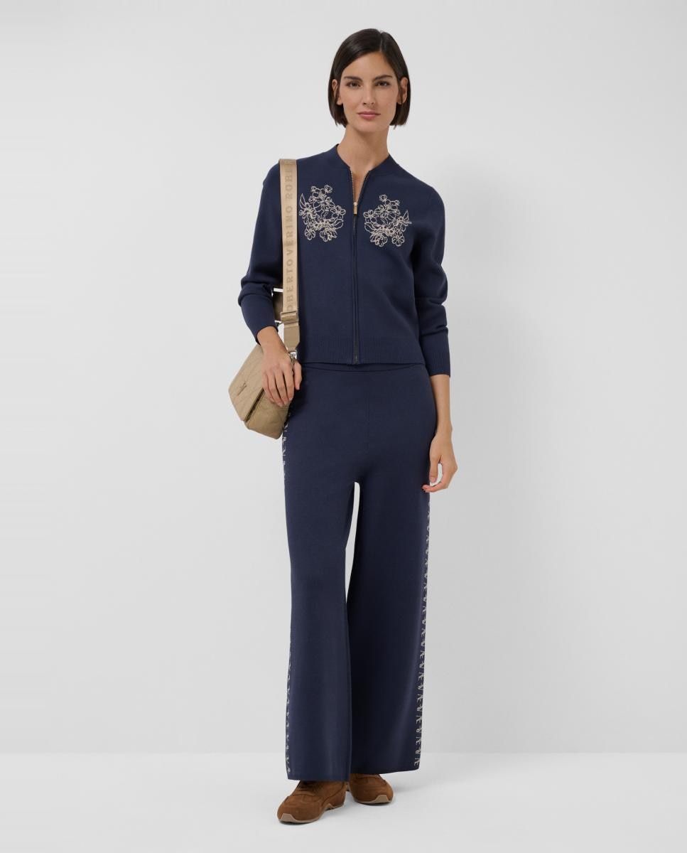 Casaco de Malha Jacquard com Fecho de Correr e Desenho Floral Azul-marinho-6
