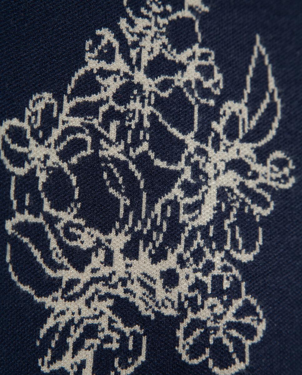 Casaco de Malha Jacquard com Fecho de Correr e Desenho Floral Azul-marinho-5