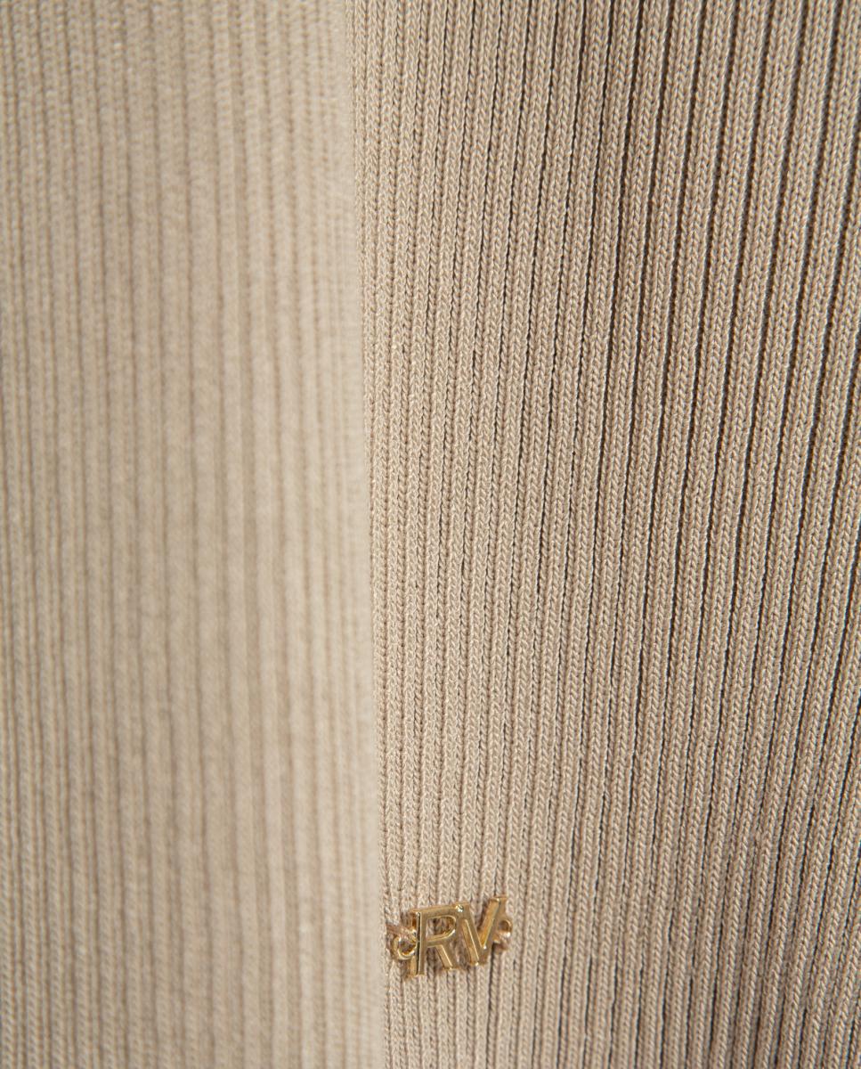 Cardigan Curto Cintado de Malha Castanho-claro-5
