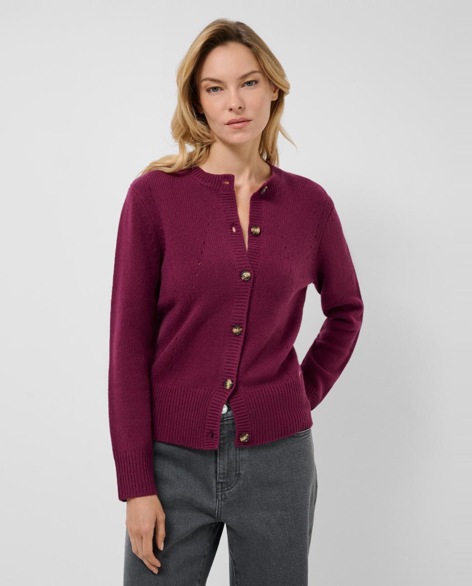 Chaqueta de mujer lana con dibujos calados - Roberto Verino - Burdeos Burdeos-1