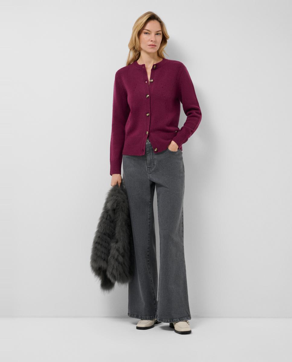 Chaqueta de mujer lana con dibujos calados - Roberto Verino - Burdeos Burdeos-6