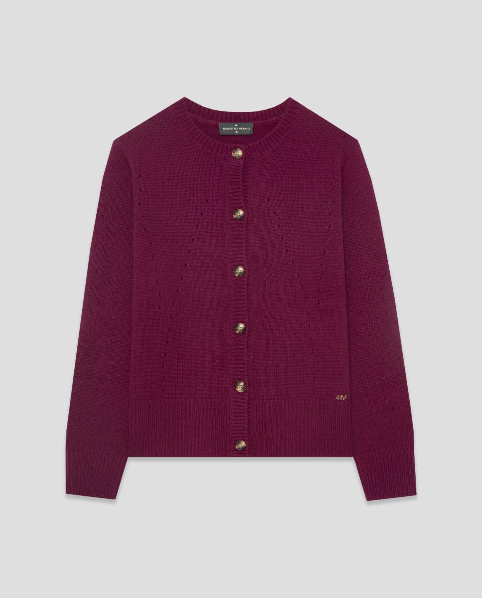 Chaqueta de mujer lana con dibujos calados - Roberto Verino - Burdeos Burdeos-4