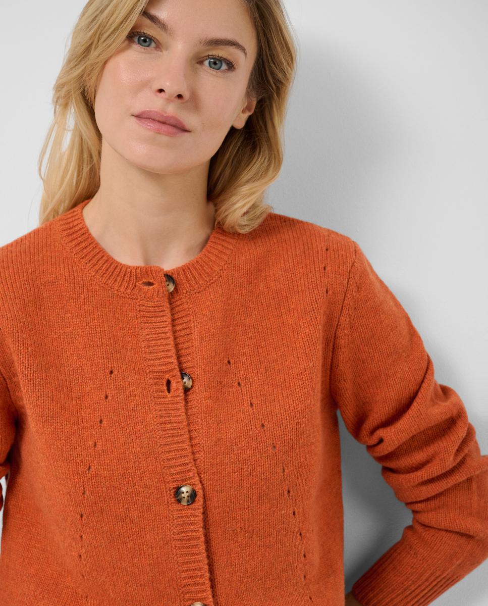 Chaqueta de mujer lana con dibujos calados - Roberto Verino - Naranja Naranja-2